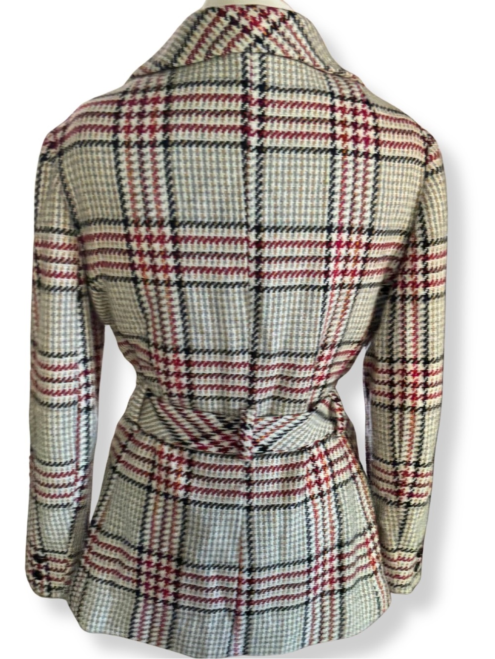 Vintage 70s Leo Narducci Ambiance Tweed Plaid Belted Jacket Size 14 - Picture 3 of 13